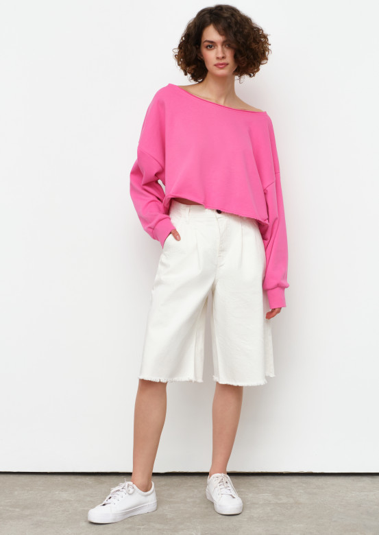 New pink barbie colour three-thread sweatshirt with voluminous sleeves